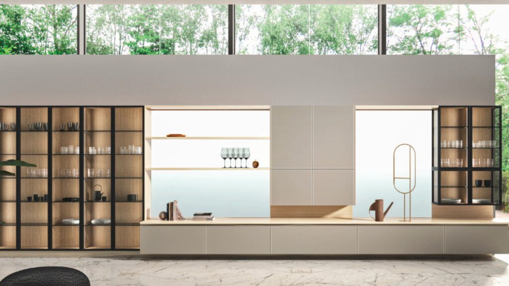 cucina con vetrine d'esposizione